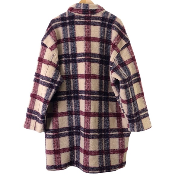 Blank NYC Go Ahead Teddy Red Cream Plaid Oversized Wool Blend Button Jacket Coat - Picture 6 of 11